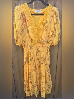 J Gee Yellow Floral Boho Dress size Large